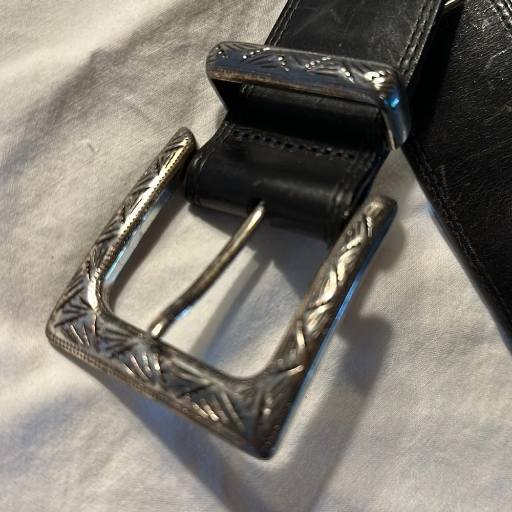 Black Brighton Leather Black with Silver Tone Buckles 37” long